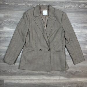 Mango Brown Houndstooth Oversized Blazer Double Breasted Preppy Fall Jacket SZ L
